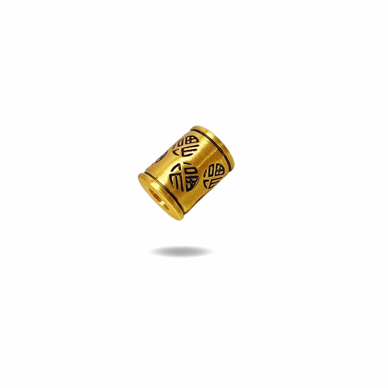 百福桶珠 孔径5.5mm  复古黄金足金999 福气桶珠 黑金系列转运珠