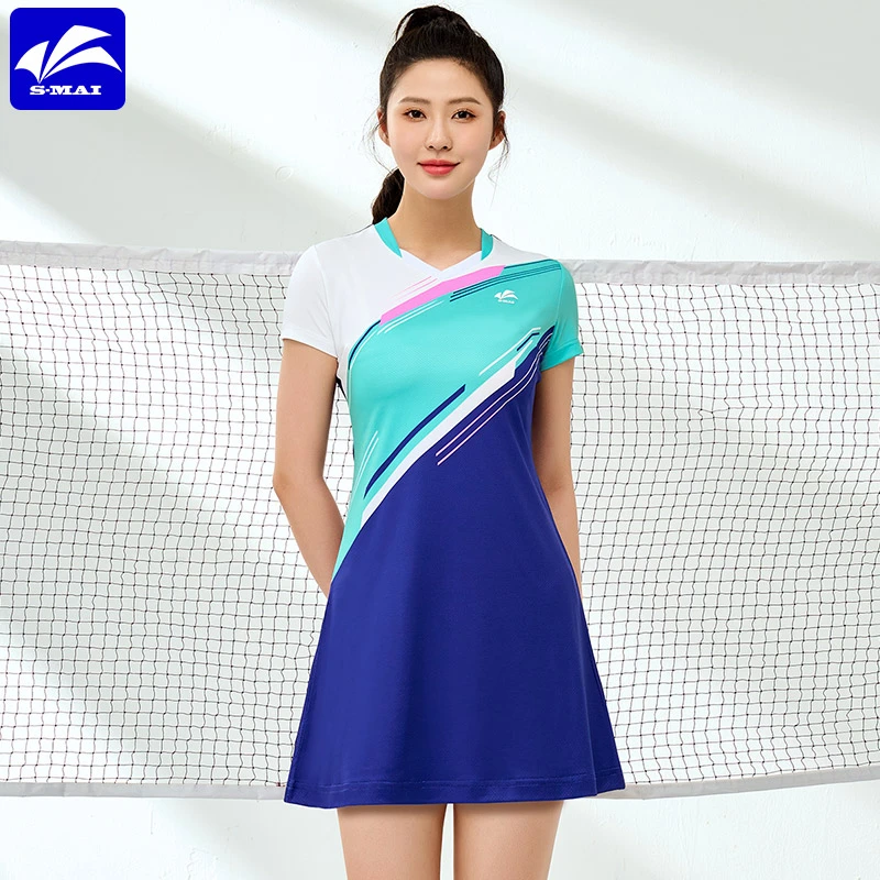 butiky速迈夏季速干透气羽毛球服连衣裙大码显瘦短袖羽毛球裙吸汗