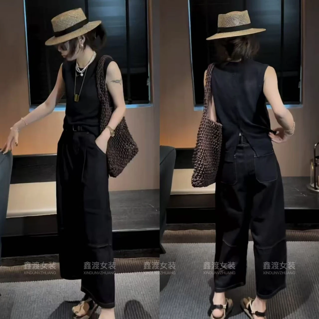 2025夏季新款时尚显瘦气质女士网红洋气两件套百搭款D9845