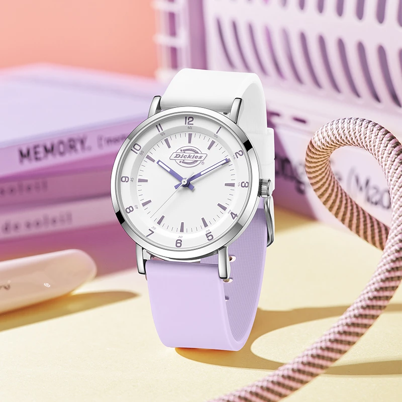 Dickies硅胶运动石英表女学生初高中石英女表紫色腕表考试静音760