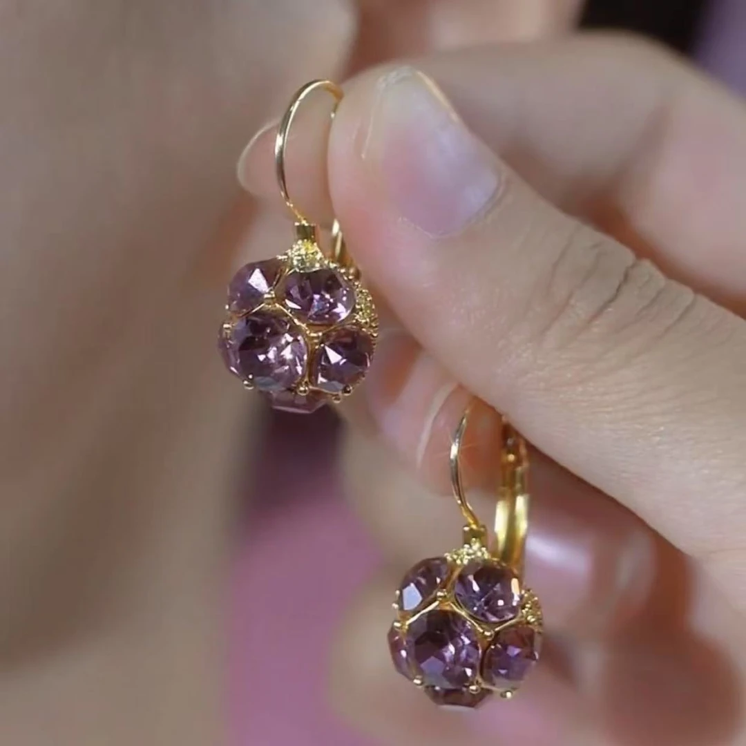铜合金合成锆石耳饰 气质轻奢时尚百搭紫色精致镶嵌素款F34