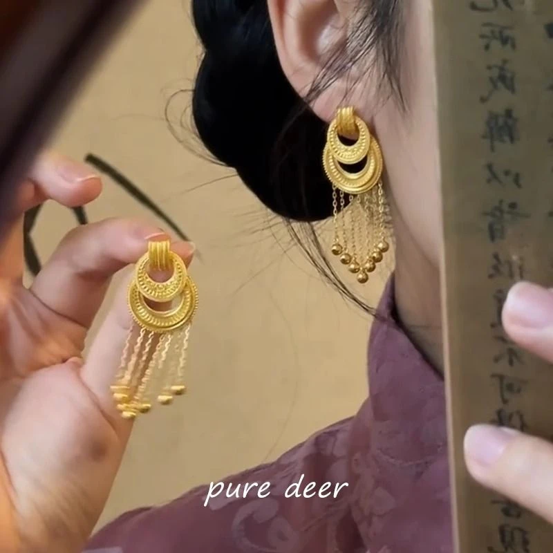 金色复古流苏新中式耳饰女高级感古风耳环2025新款爆款高级感耳钉