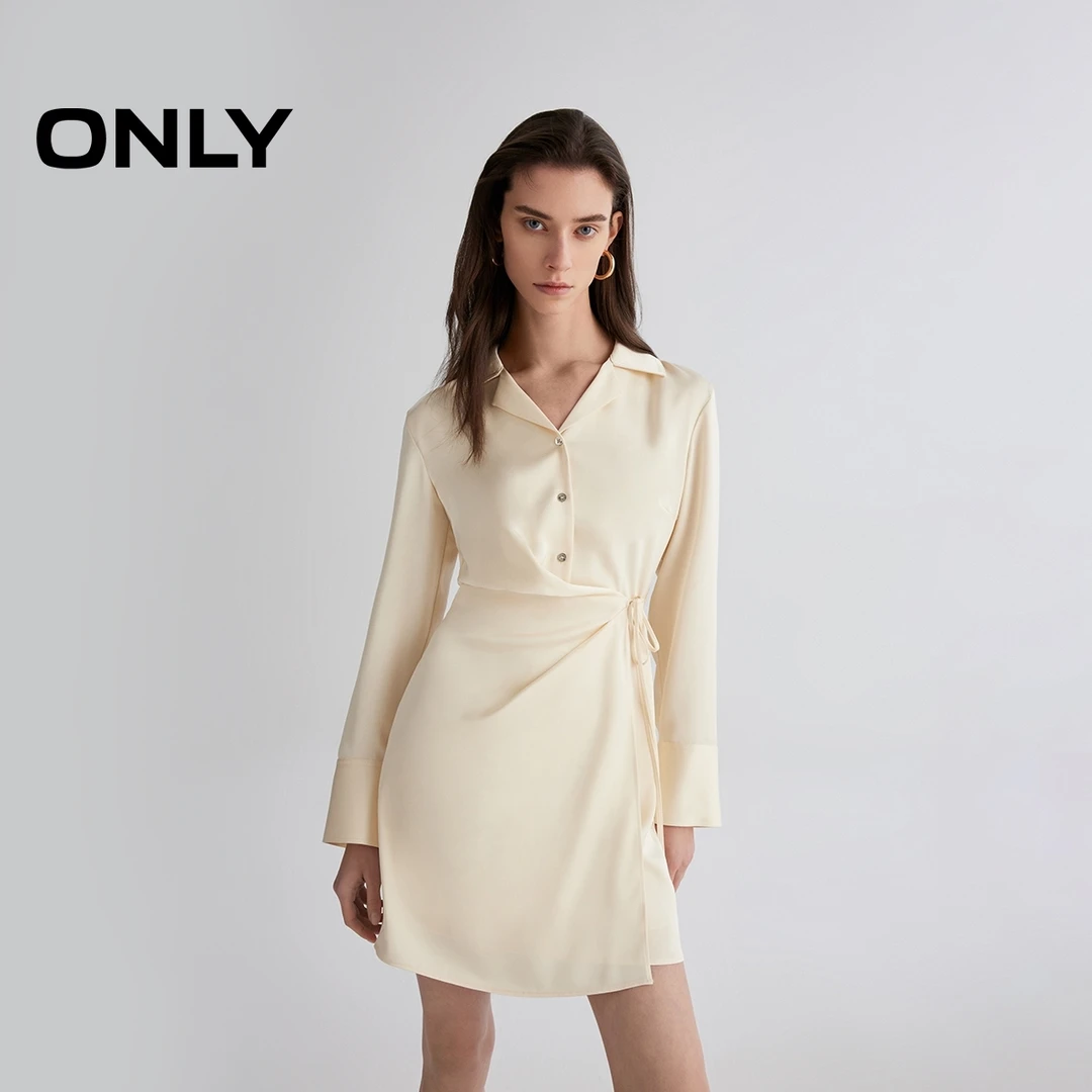ONLY秋季翻领系带衬衫裙短裙连衣裙女通勤气质慵懒风|125107102