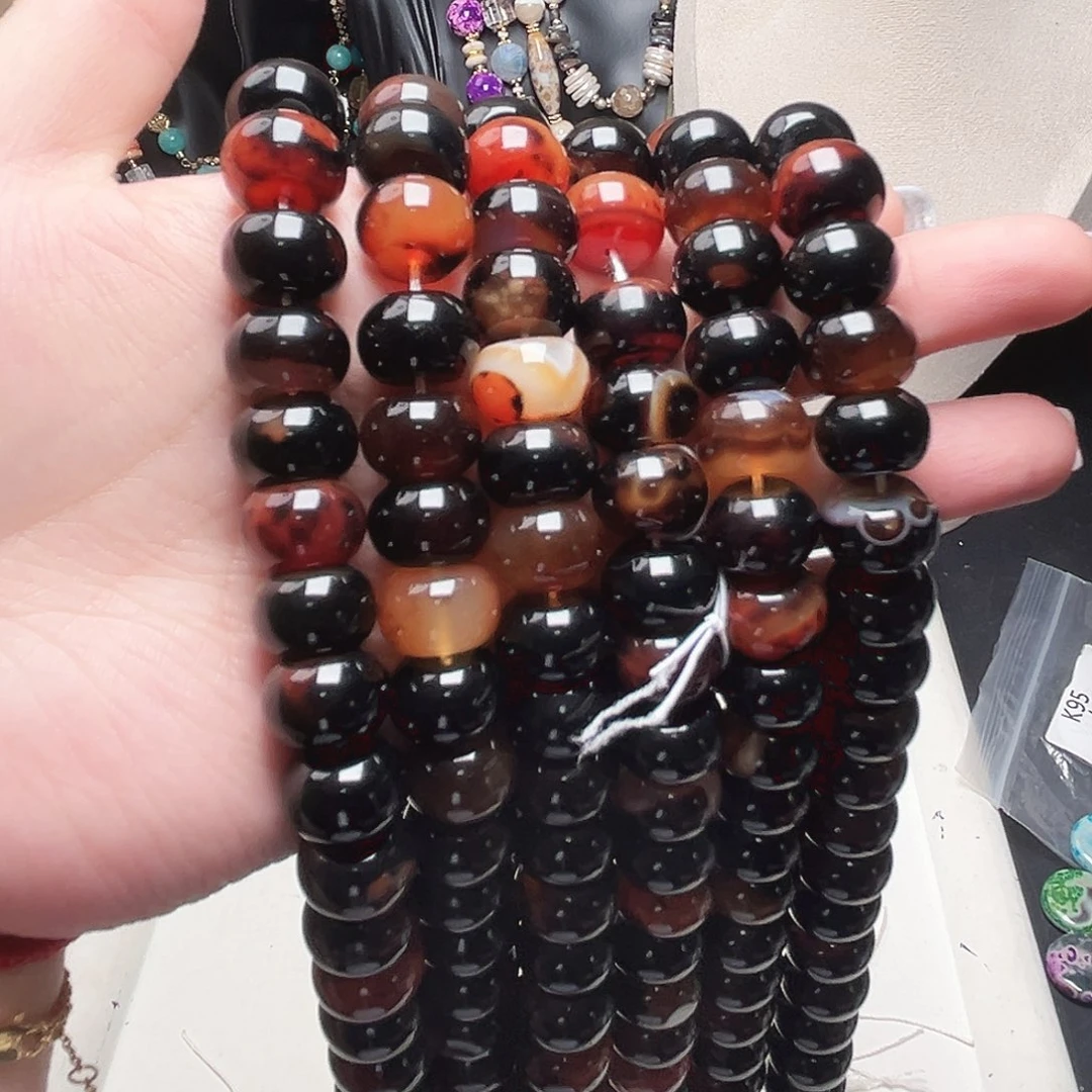 玛瑙/玉髓未镶嵌珠宝半成品k622美拉德色系棋盘桶珠8.8*13.8