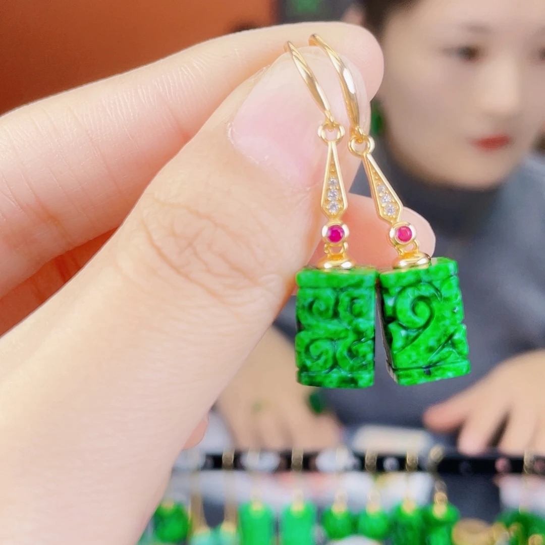 翡翠银S925镶嵌耳饰