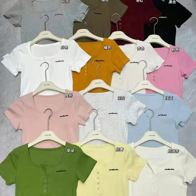 正肩u领短袖t恤女2025新款夏天修身短款内搭打底衫上衣外穿设计感