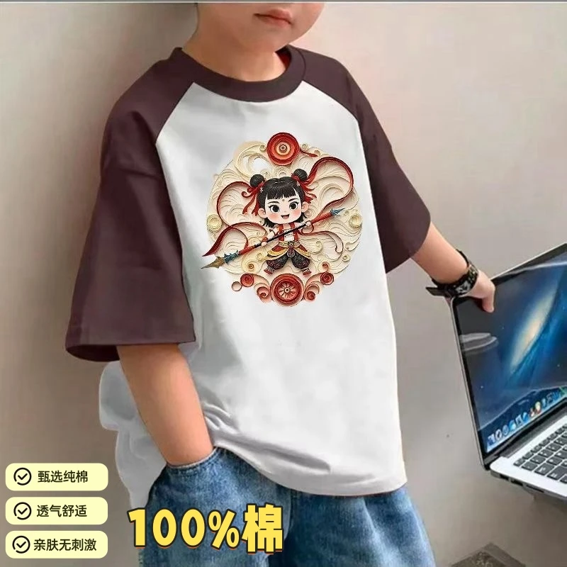 儿童新款哪吒上衣纯棉透气舒适短袖男女童休闲亲肤半袖童装t恤