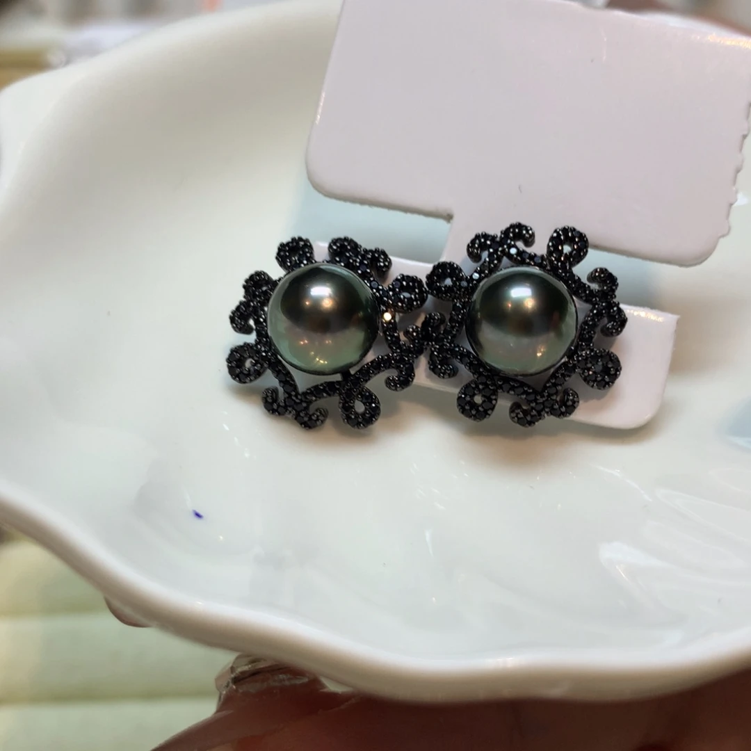 海水珍珠耳饰银S925镶嵌