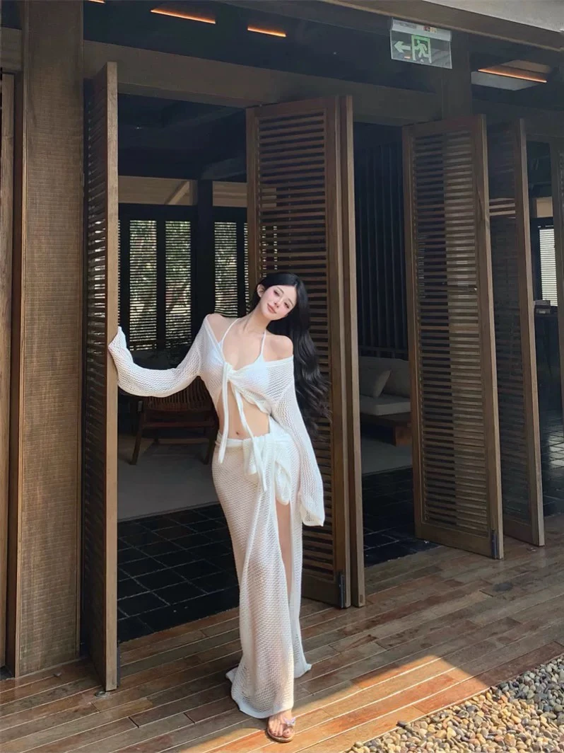 【纯情白茶】2025新款白色纯欲高级感度假遮肉显瘦沙滩出片比基尼