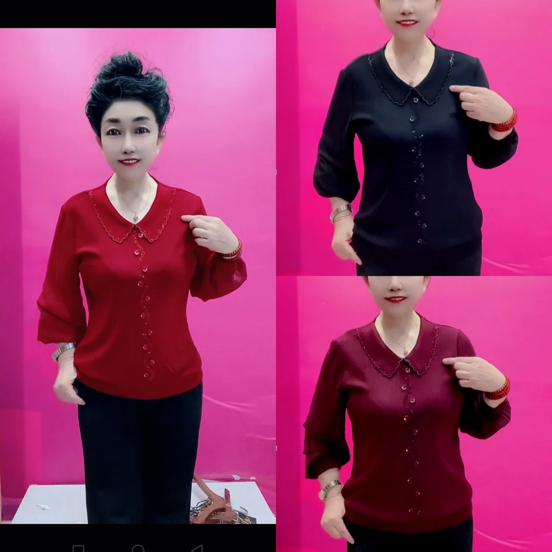 长娃娃领秋季遮肚子洋气显瘦网红妈妈衫