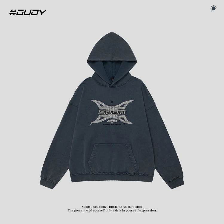 #OVDY炸36秋冬新款美式街头潮流贴布绣印花做旧洗水卫衣