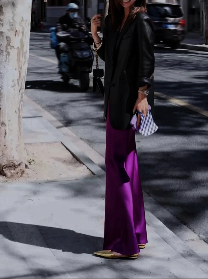 XIANG【罗曼蒂克】】复古优雅缎面进口醋酸飘带鱼尾裙LSBSQ4240