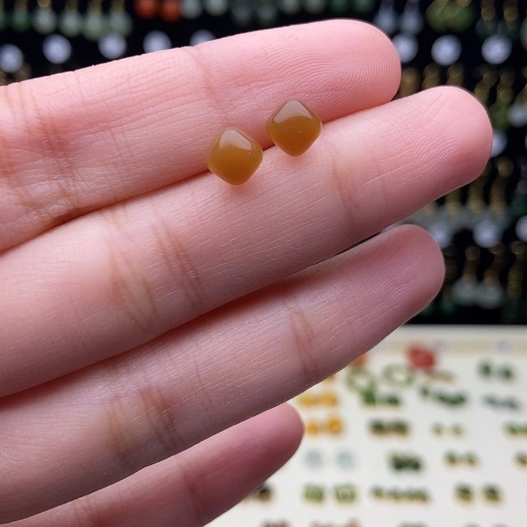 和田玉银S925镀金镶嵌耳饰