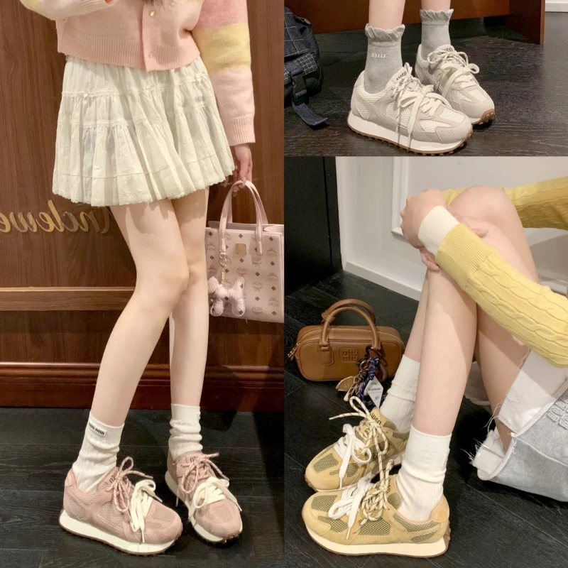 厚底阿甘鞋女增高网面透气双色带板鞋休闲运动鞋子2025春季新款