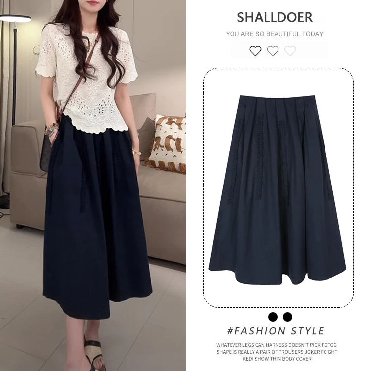 法式时尚休闲半身裙子女2025夏季新款气质高腰显瘦百搭拉链中长裙