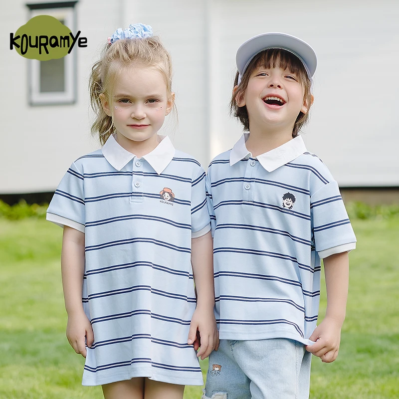 酷娃米2025年夏季新款一家四口衬衫领条纹亲子装20860