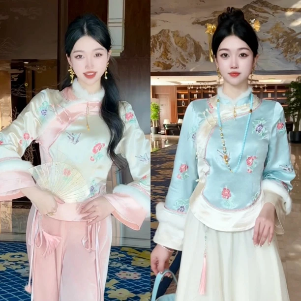 【媛珠 长平公主】重工醋酸手推绣原创绣花刺绣宫廷上衣收腰显瘦