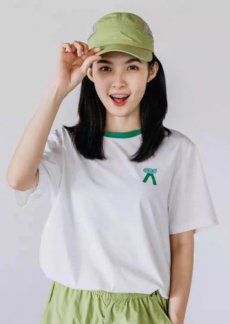 SC25451女子夏季可爱卡通印花吸湿快排撞色领口短袖T恤