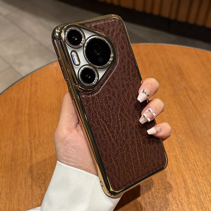 适用于华为Pura80/70系列华为Mate60/70系手机壳新款电镀真皮超薄