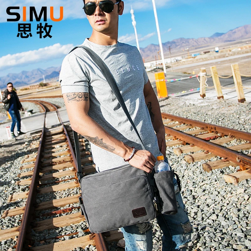新款休闲包户外男士休闲斜挎包包包帆布多能用日韩男士时尚单肩包