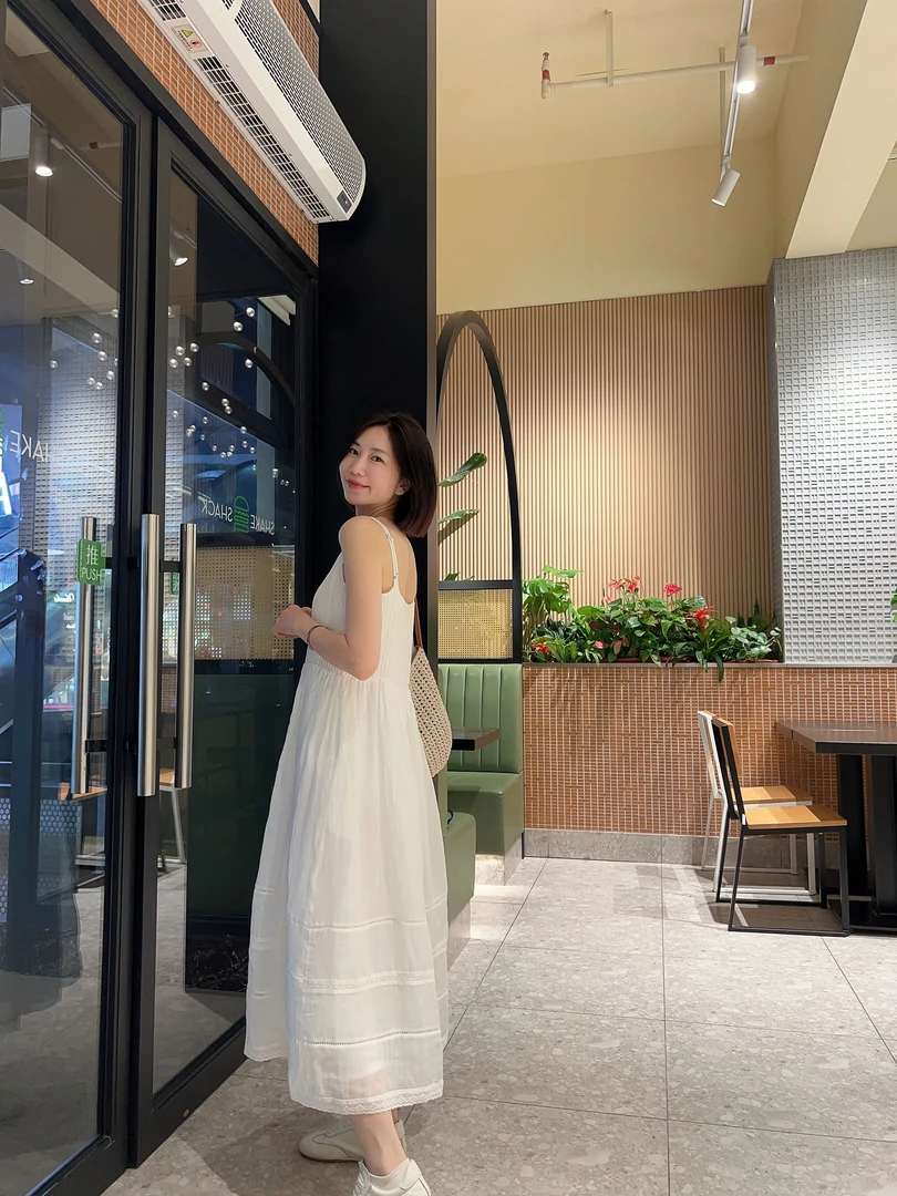 晓夏自制 "初恋吊带裙" 高支超细全苎麻 干爽柔软宽松压褶连衣裙