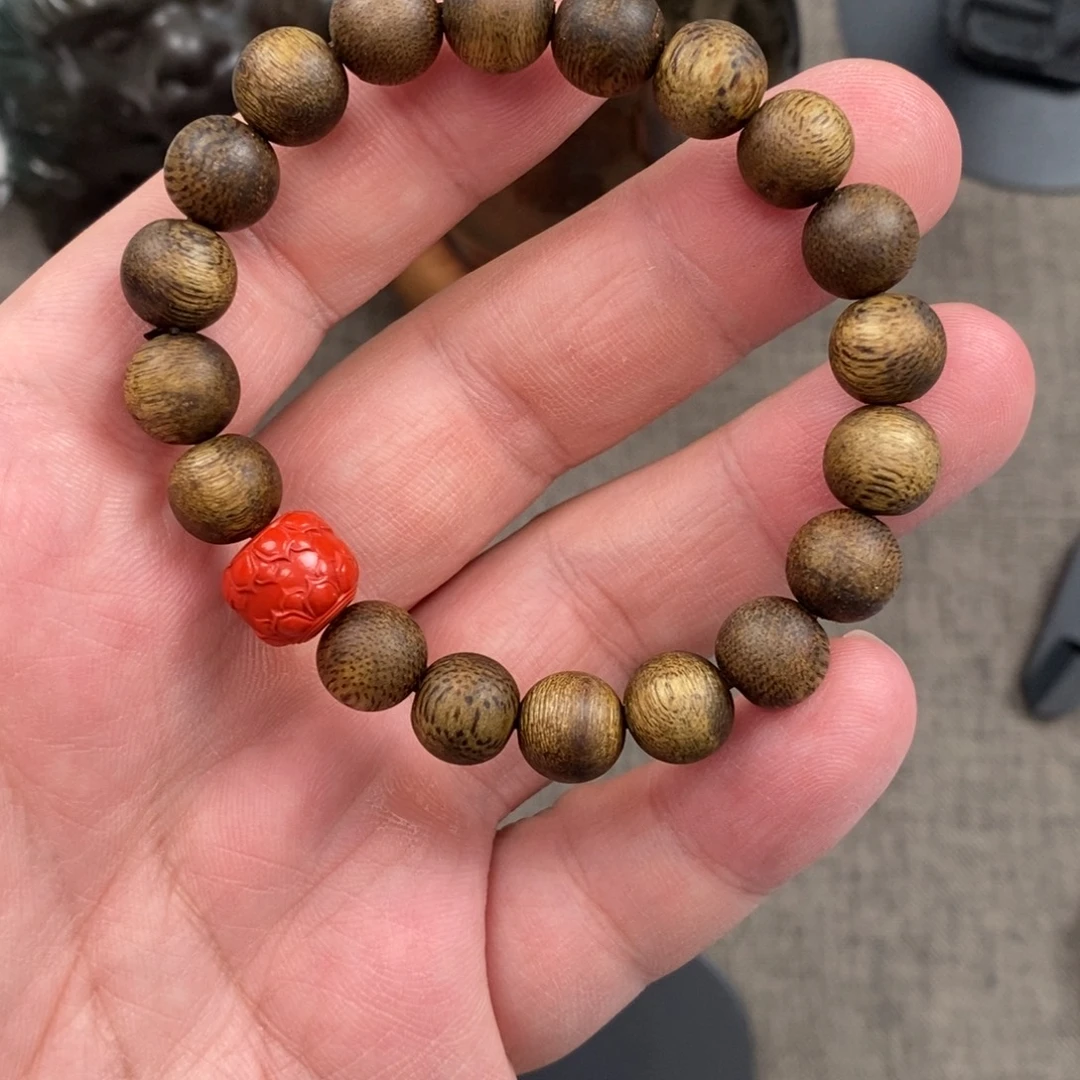 沉香手串海南种植绿棋楠DIY款（朱砂莲花座）10mm单圈