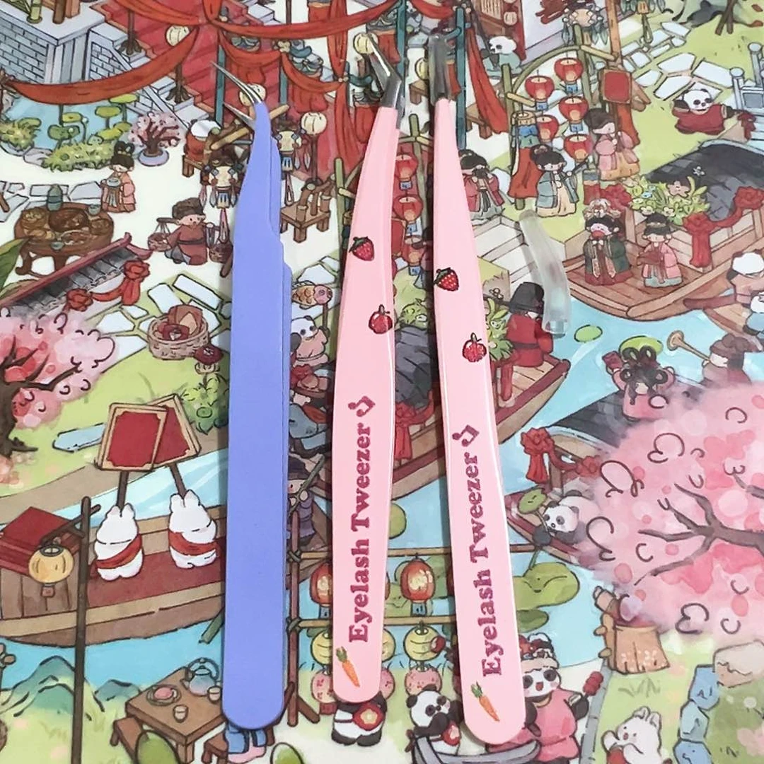 塑料2个草莓镊子夹上一个弯头镊子