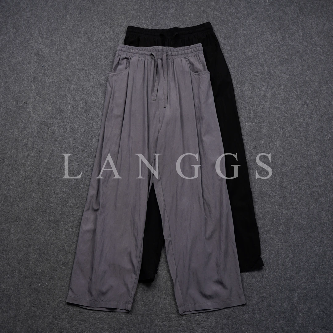 LANGGS&浪叔 2025夏季人棉混纺冰凉感休闲直筒裤-KM23021