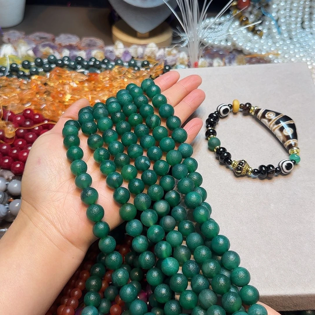 玛瑙/玉髓合金珠宝半成品12mm绿橘皮一条