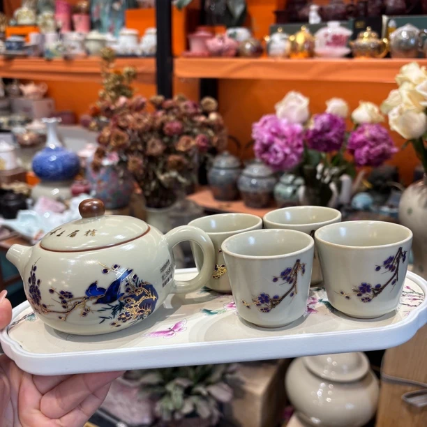 扬名茶器 【喜上眉梢-黄汝-西施壶】+4杯+盘-2836