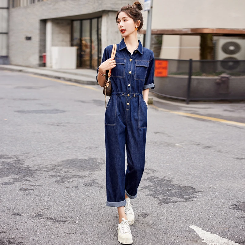 牛仔连体裤女2025春夏新款韩版时尚高腰宽松休闲显瘦工装连衣裤潮