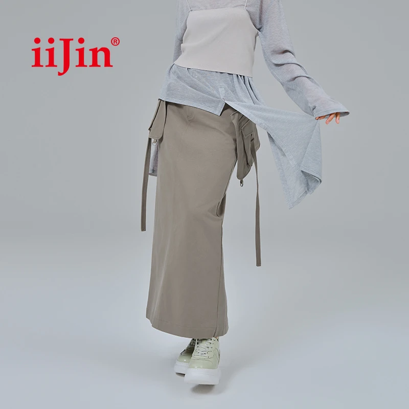 IIJIN艾今可拆卸工装风半身裙女士显瘦口袋设计感裙子WS25-KC067
