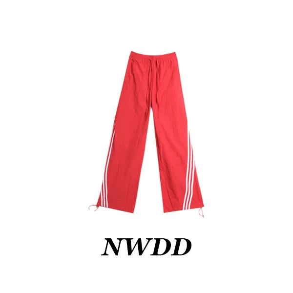 【NWDD】针织直筒时尚休闲女士黑色红色宽松春夏条纹休闲裤9053