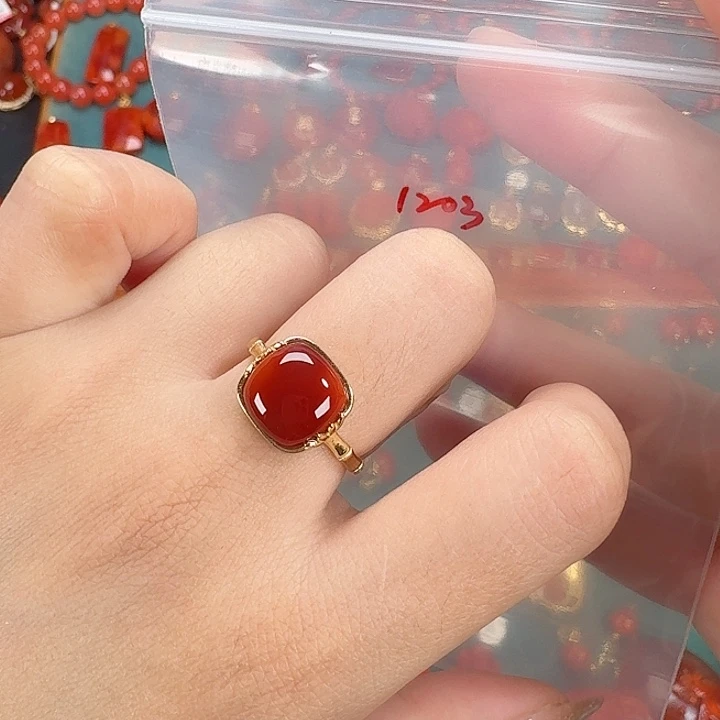 南红玛瑙银S925镶嵌戒指