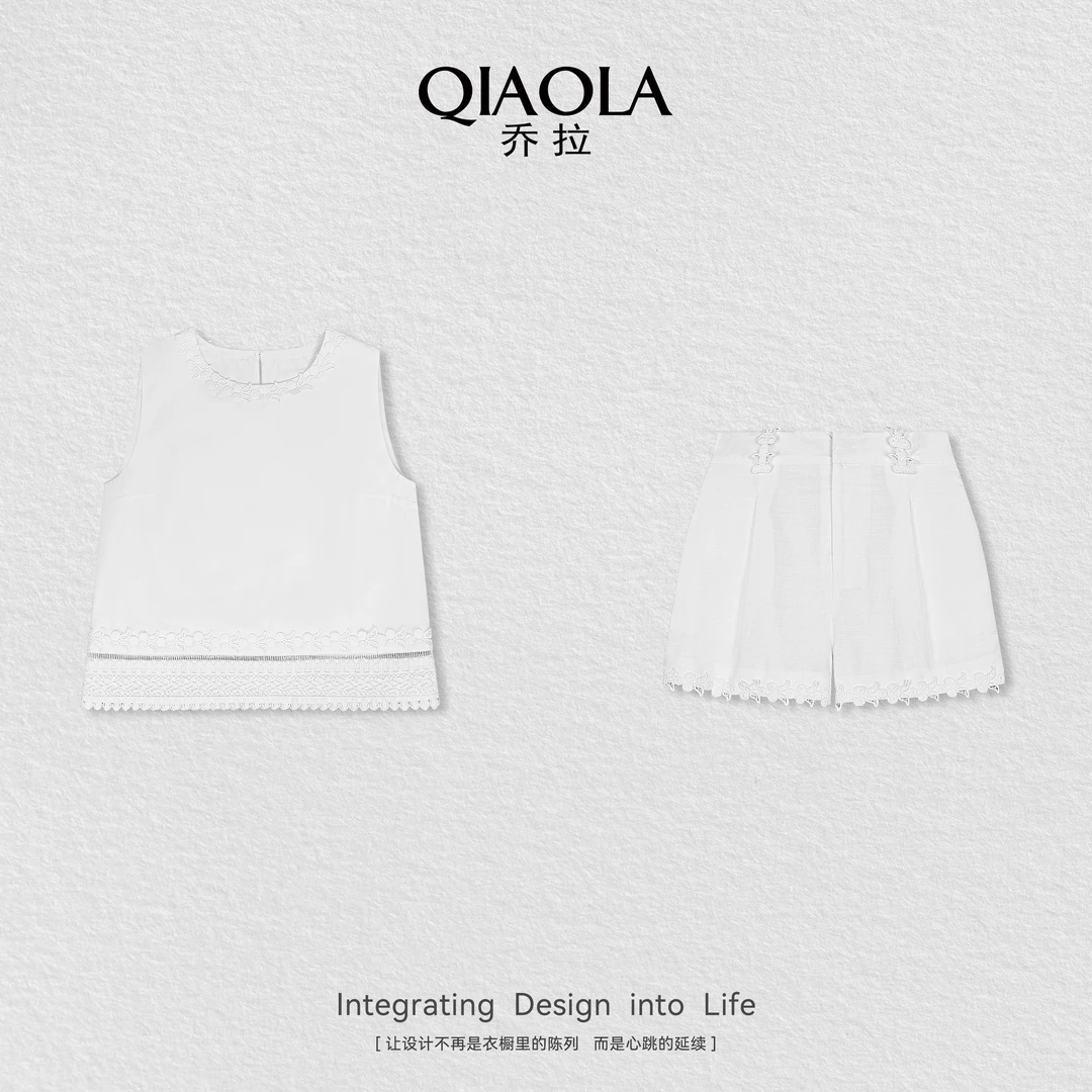 QIAOLA/乔拉【雪国童话】夏新款梭织圆领设计优雅气质时尚套装预售