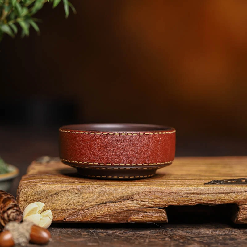 宜兴紫砂 | 九斋  仿生皮革紫砂普洱主人杯 经典的东方美学