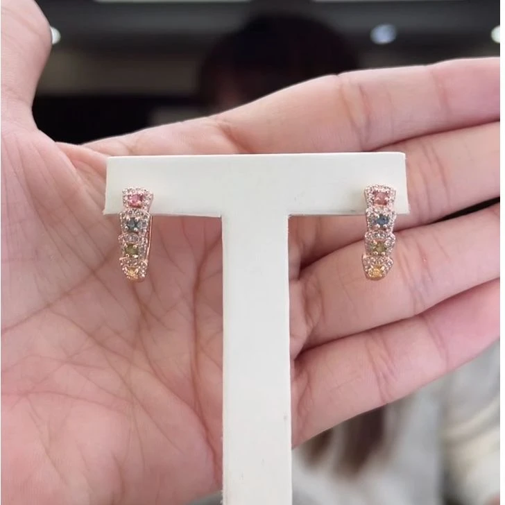 01511803碧玺/银S925镶嵌碧玺耳扣3多样性发货