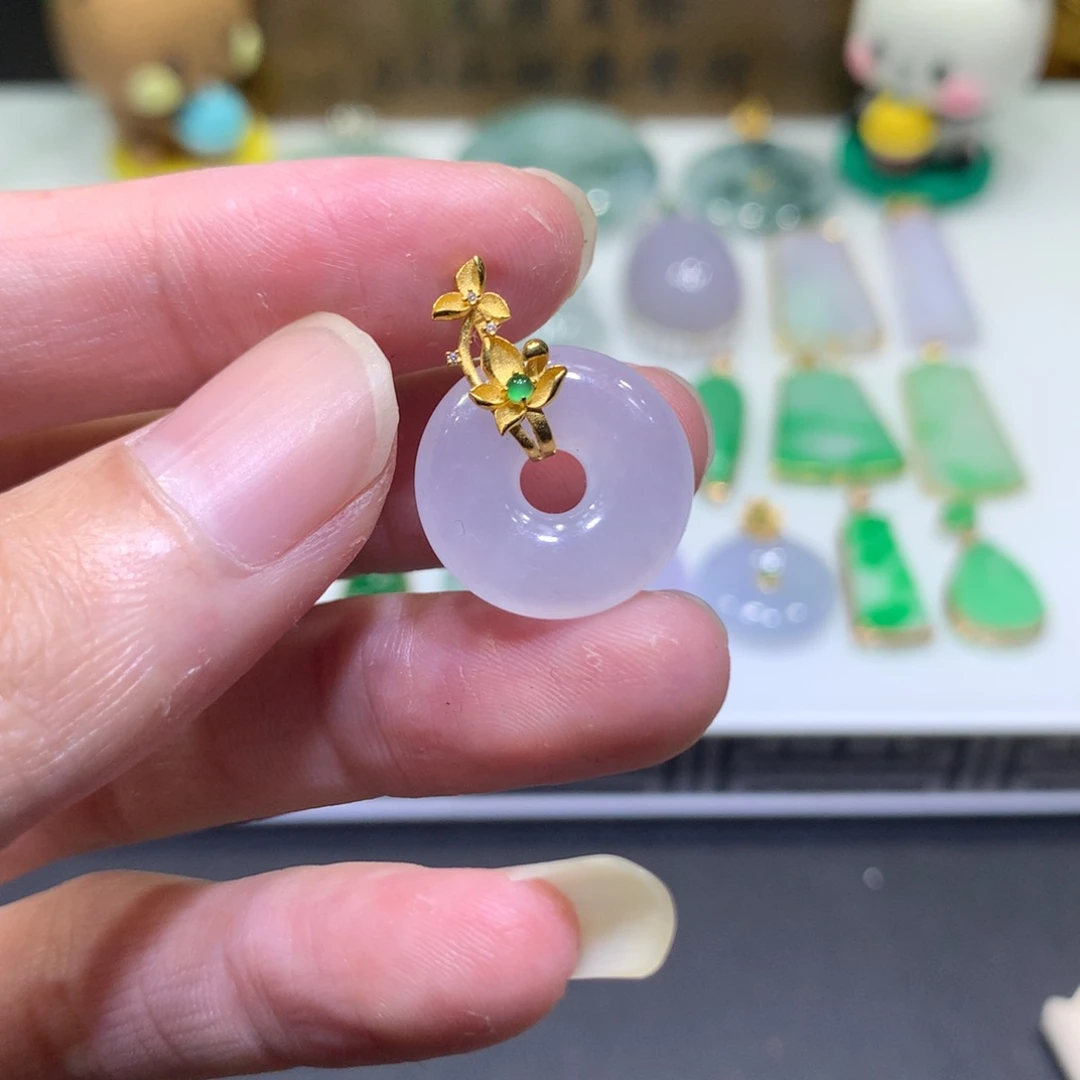 翡翠18K金镶嵌吊坠(不含链)