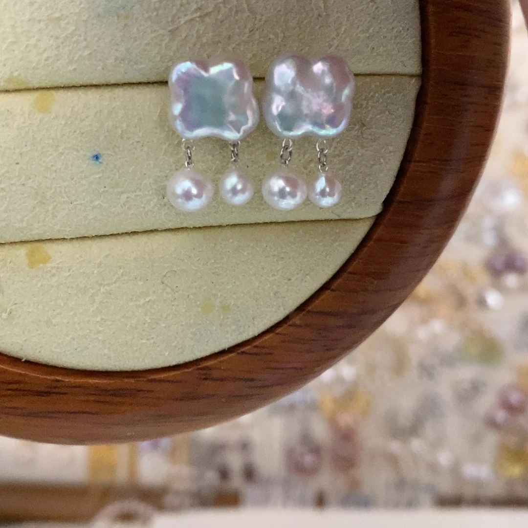 银S925镶嵌耳饰淡水珍珠