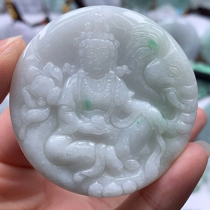 翡翠未镶嵌颈饰普贤菩萨福利卡厚8.8