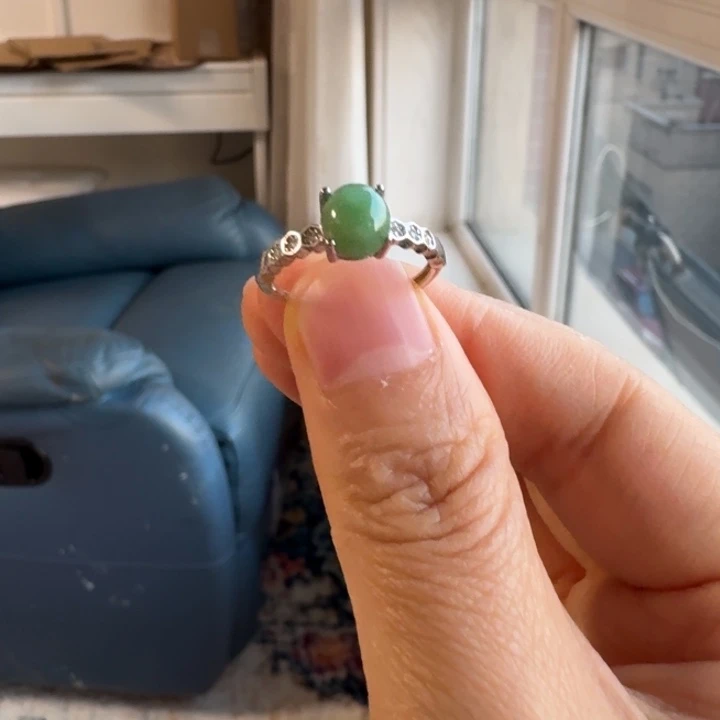 翡翠银S925镀金镶嵌戒指戒指