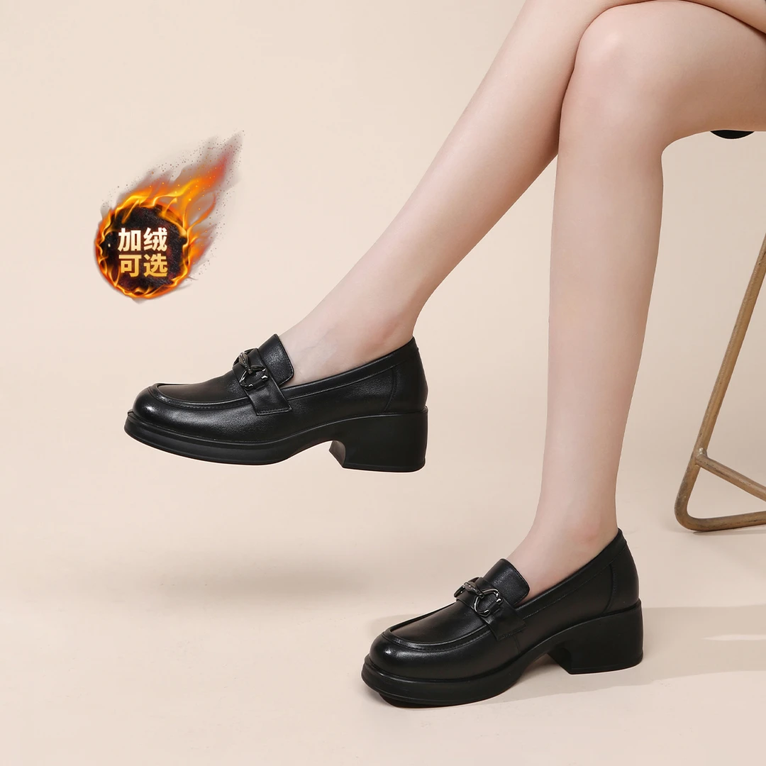 红蜻蜓女鞋气质款加绒乐福鞋真皮百搭妈妈鞋时髦高级感正品专柜款