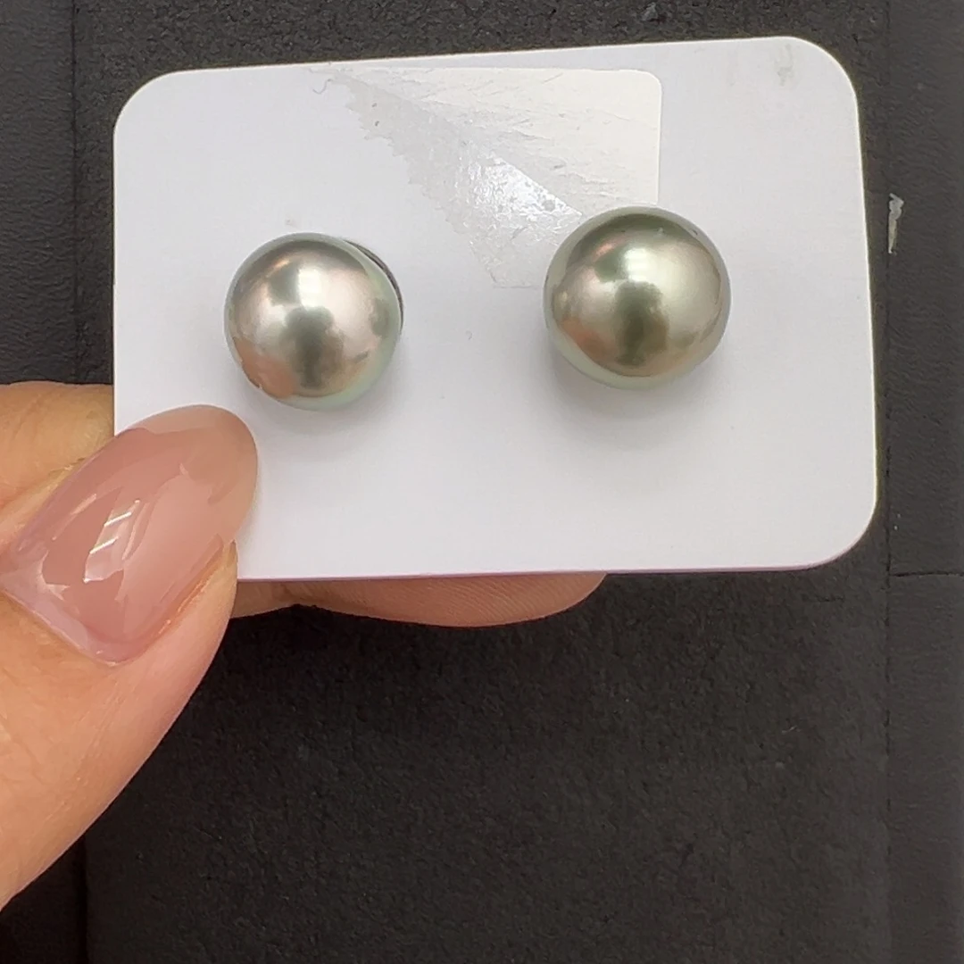 未镶嵌海水珍珠11.6mm铂金灰绿对珠