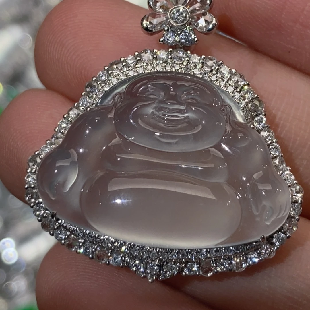 翡翠18K金镶嵌颈饰天然缅甸A货翡翠