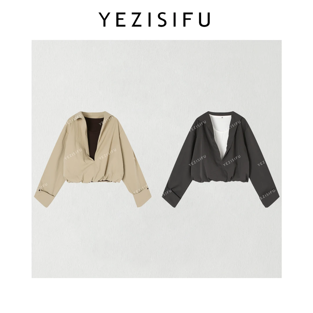 欧尼私服 2025秋季新款假两件设计感长袖衬衫宽松上衣2508C4715
