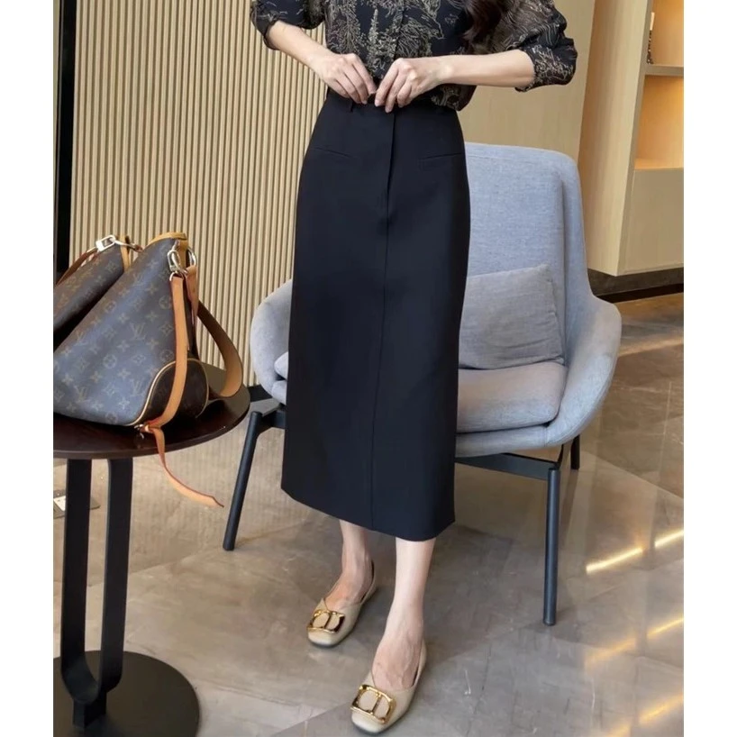 【梦婷家】气质显瘦侧开叉西装半身裙-0311