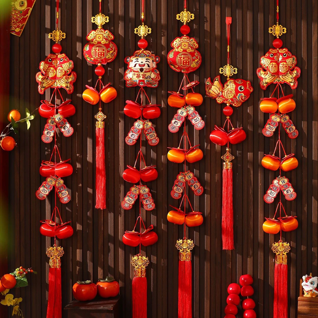 新年挂件柿子挂串福字喜庆春节过年客厅入户门挂装饰布置用品