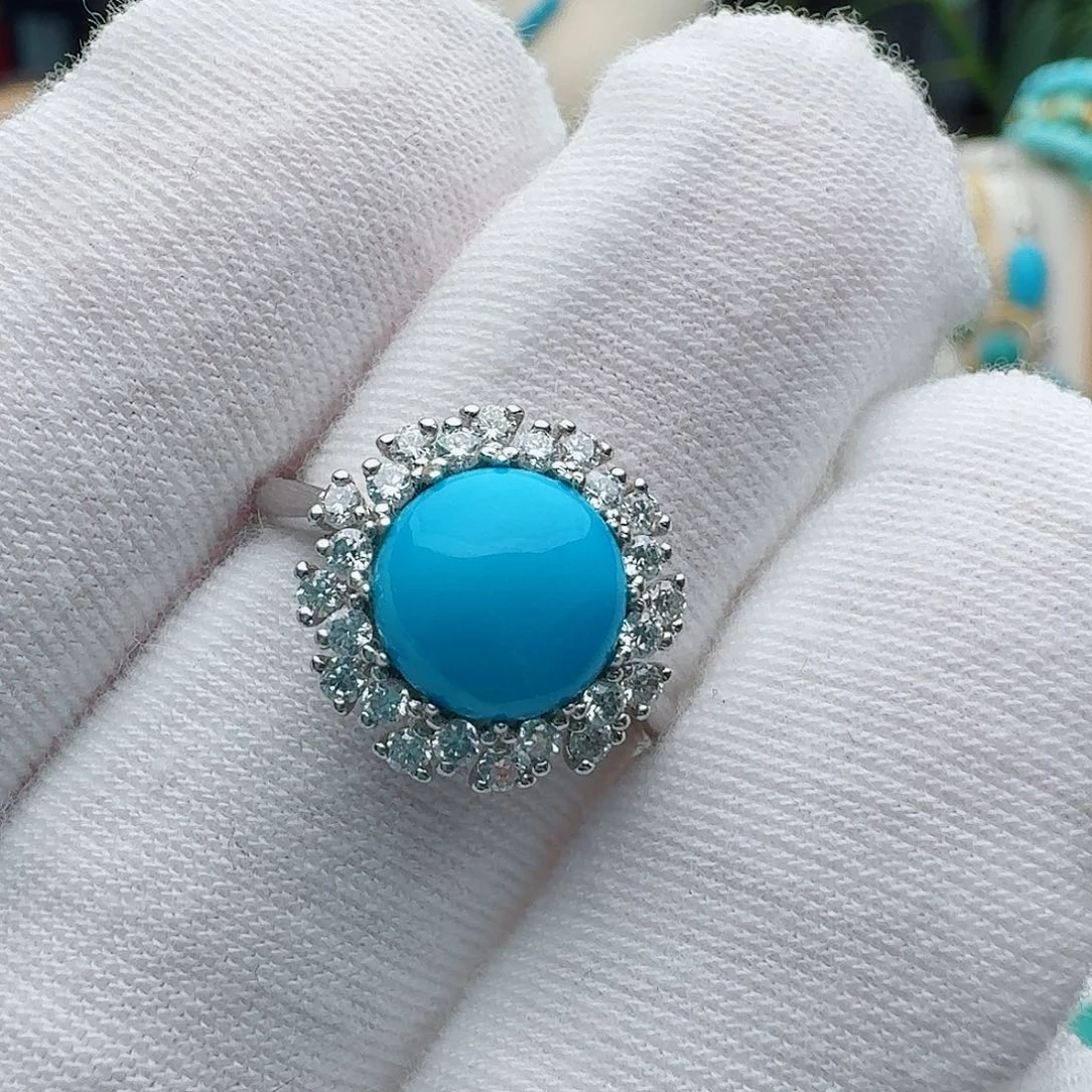 绿松石银S925镶嵌原矿绿松石虫*