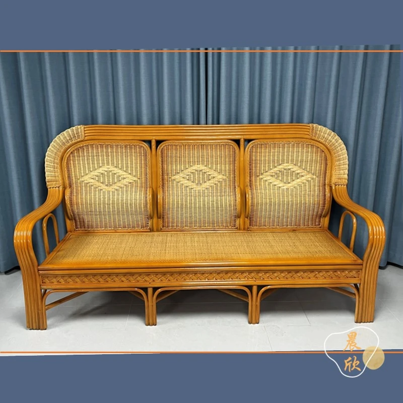 印尼玛瑙藤三人沙发椅客厅手工编织真藤椅护腰椅透气家用休闲藤椅