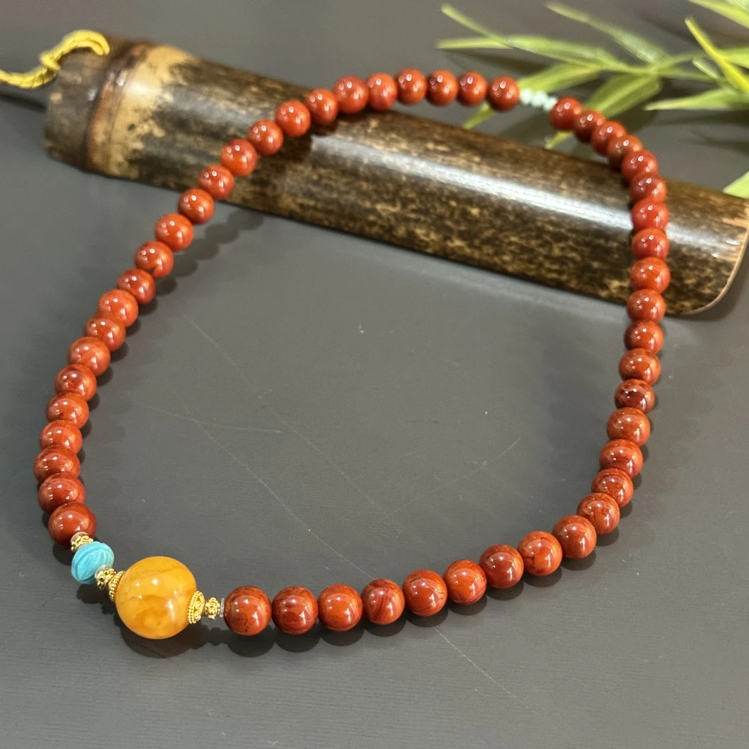 【乌达齐珠宝】6mm+老蜡火焰纹南红双圈手串@多样性只发其中一件